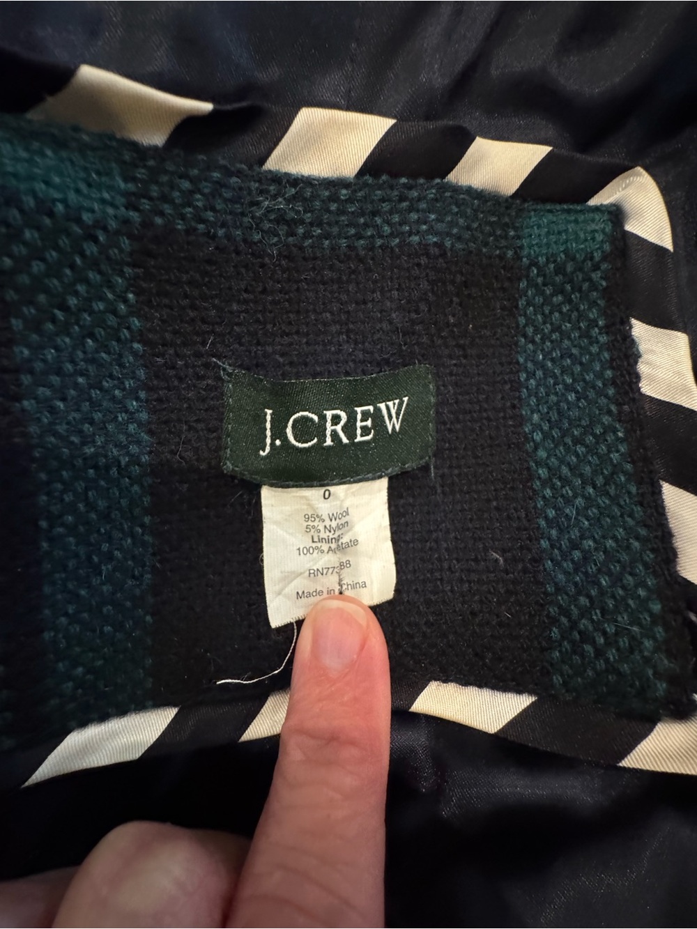 Rare Vtg J.Crew Wool Jacket Cropped Green Black Watch Plaid Peacoat 89712 sz 0 - Picture 11 of 12